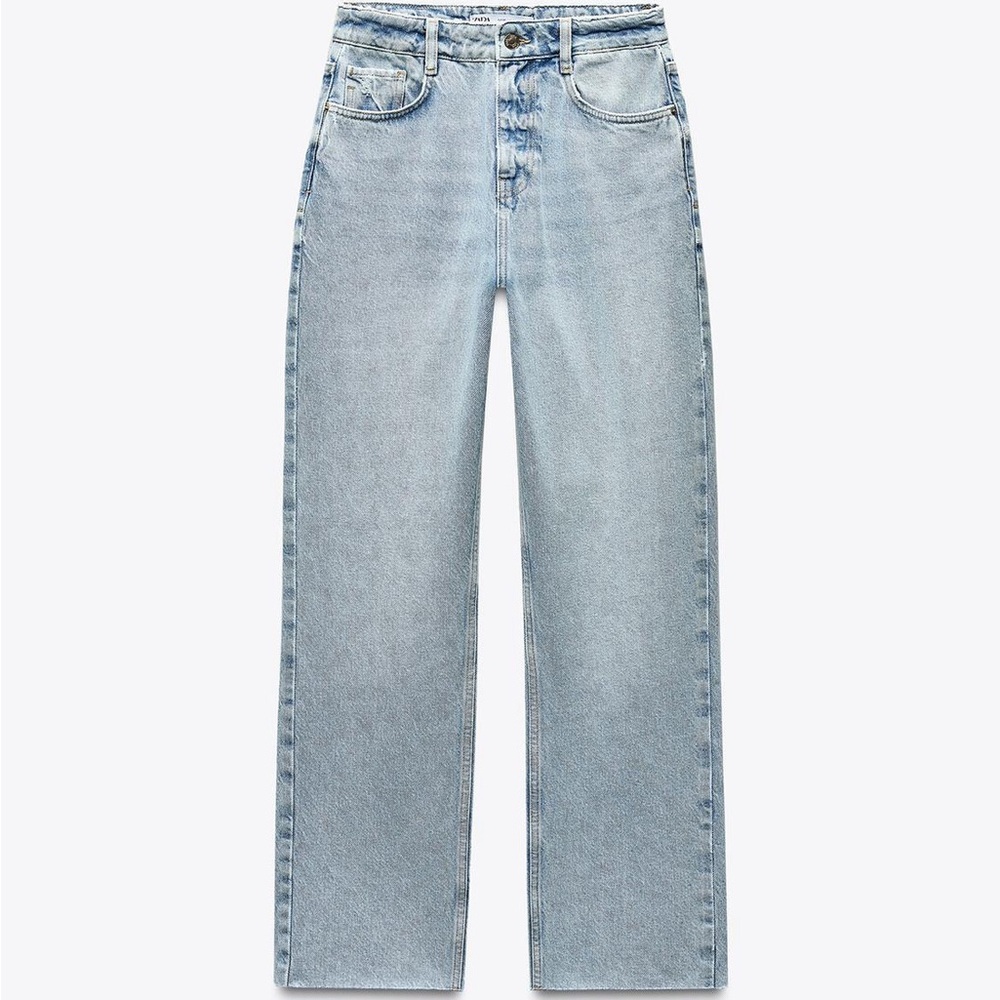 Zara High Waist Straight Ankle Light Blue Jeans